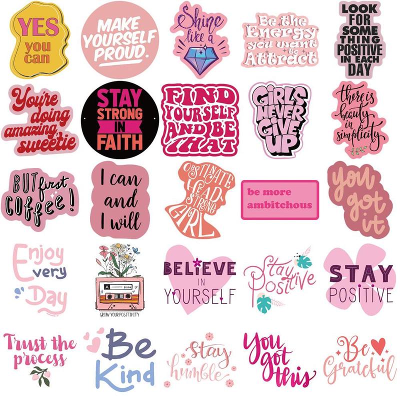 Inspirational Phrase Sticker, 50pcs set Self Adhesive Decorative Sticker, DIY Decals for Water Bottle, Laptop, Phone Case, Scrapbooking, Journal Making