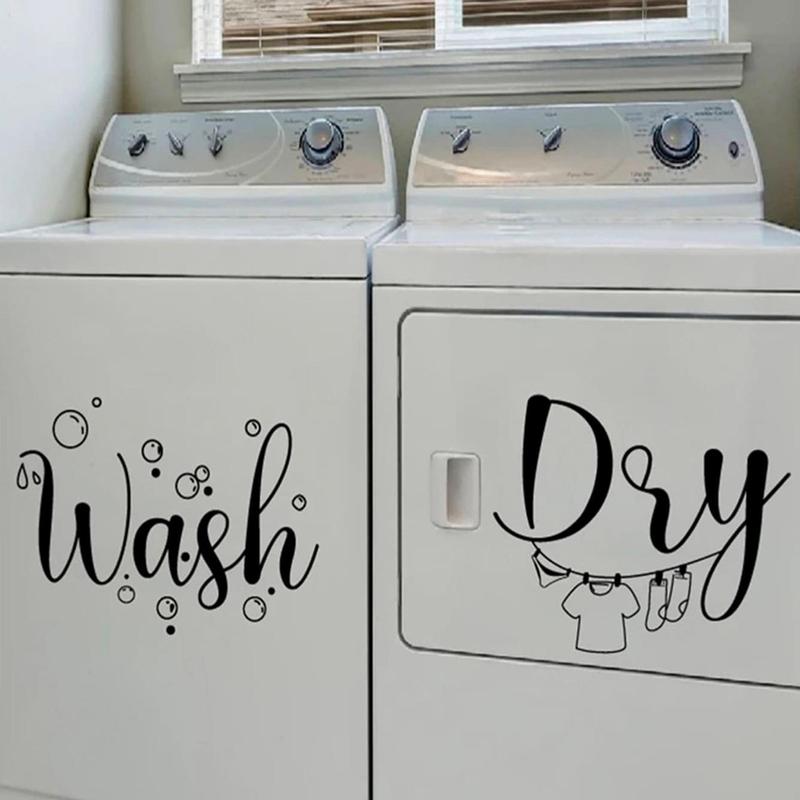 Cute Cartoon Wash & Dry Letter Pattern Wall Tiles Sticker, 1 Sheet Laundry Room Flush & Fold Sign, Washing Machine Decorative Sticker for Farmhouse Laundry Room, for Room Decor