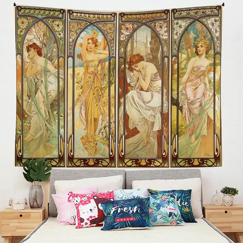 Vintage Art Style Ladies Pattern Tapestry, 1 Count Aesthetic Wall Hanging Blanket, Wall Art Decor for Home Living Room Bedroom School Gallery