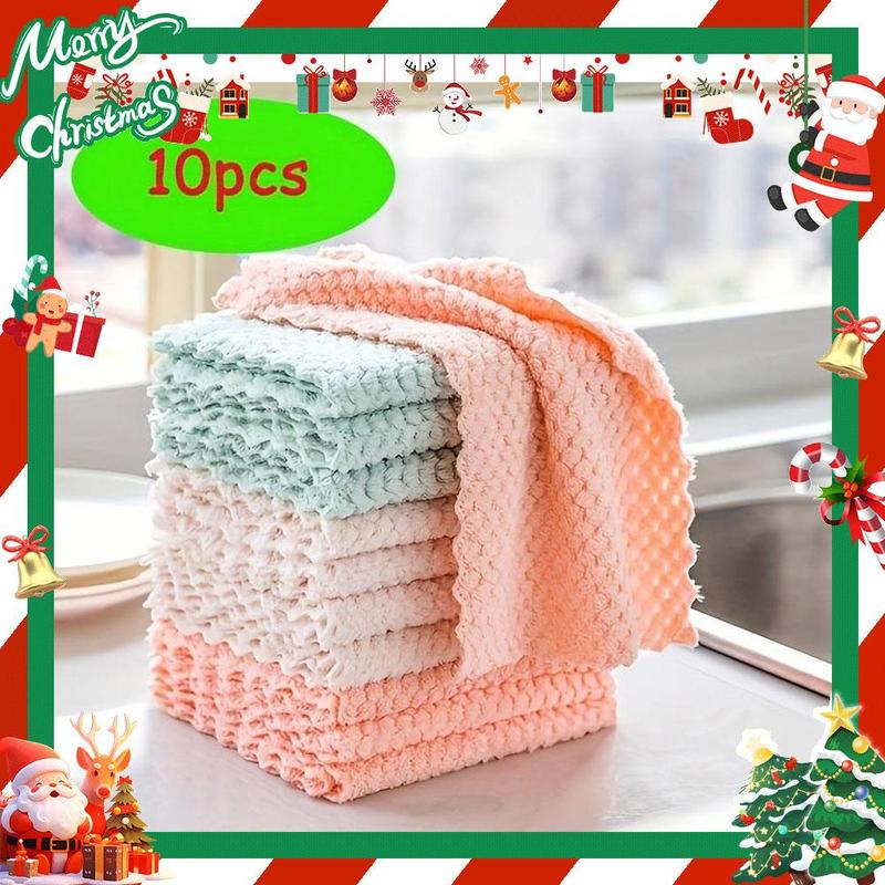 Random Color Kitchen Cleaning Cloth (10pcs), Durable Absorbent Towel for Easy Stain and Grease Removal, Multifunctional Household Dishwashing Rag Set