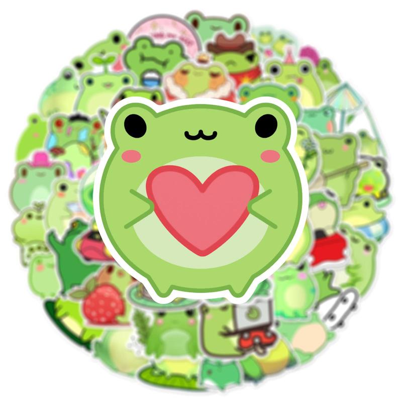 50pcs Cute Cartoon Little Frog Pattern Sticker, Graffiti Waterproof Decoration Sticker, DIY Decor Sticker For Home, Scrapbook, Water Bottle