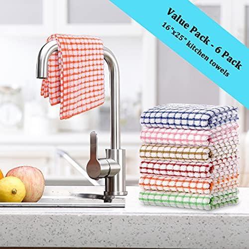 Kitchen Dish Towels, 16 Inch X 25 Inch Bulk Cotton Kitchen Towels, 6 Pack Dish Cloths for Dish Rags for Drying Dishes Clothes and Dish Towels Cleaning