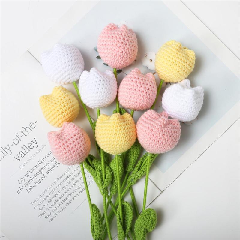 Christmas Room Decor Crochet Tulip without Vase, 10 20 30pcs Artificial Flower, Summer Tulips Artificial Flowers Bouquet, Home Decor Supplies for Living Room Bedroom Dining Room Wedding Party, Fall Decor, Fall Decor