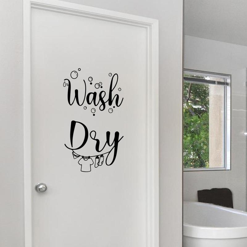 Cute Cartoon Wash & Dry Letter Pattern Wall Tiles Sticker, 1 Sheet Laundry Room Flush & Fold Sign, Washing Machine Decorative Sticker for Farmhouse Laundry Room, for Room Decor