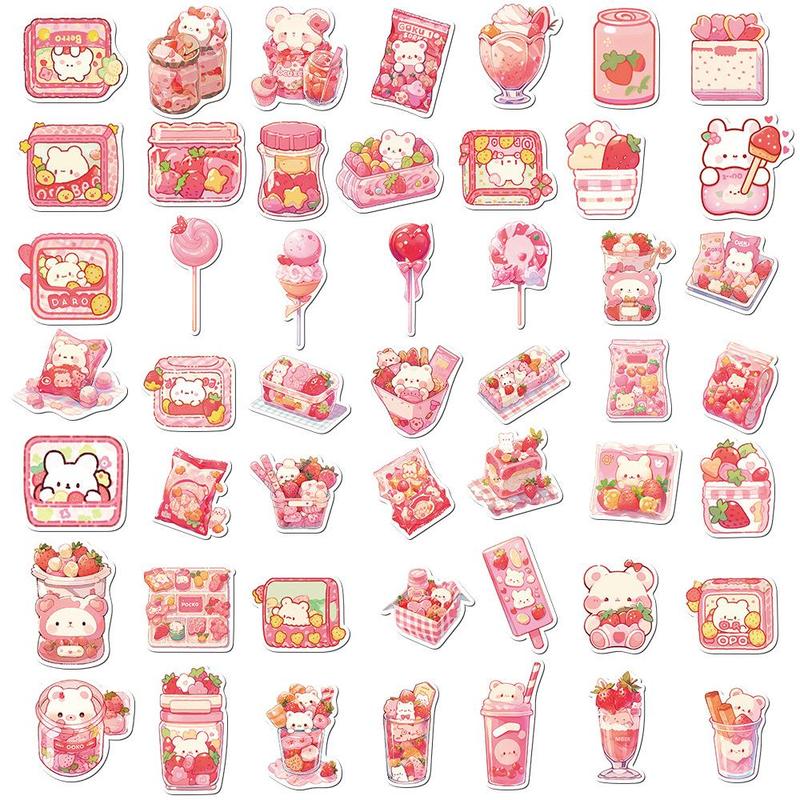 50pcs Cartoon Pink Snacks Series Graffiti Stickers, Waterproof Self Adhesive Decal, DIY Creative Paster For Students Gifts Bottle Refrigerator Phone Case Guitar