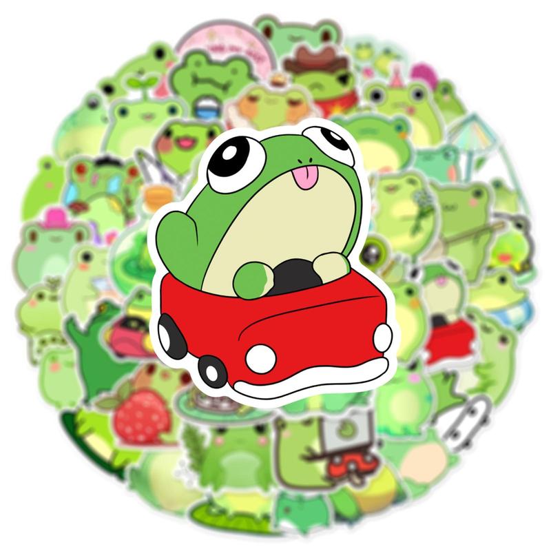 50pcs Cute Cartoon Little Frog Pattern Sticker, Graffiti Waterproof Decoration Sticker, DIY Decor Sticker For Home, Scrapbook, Water Bottle