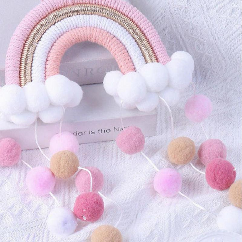 Pride Braided Rainbow Design Hanging Decor, Pom Pom Trim Wall Hanging Ornament for Home Office Kids Bedroom