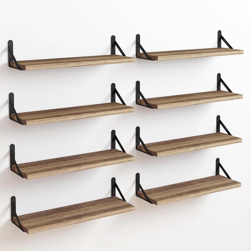 Floating Shelves Wall Shelves Width 4.7in Rustic Wood Set of 8, Wall Storage Shelves for Bedroom, Living Room, Kitchen, Bathroom, Office and Plants (Carbonized Black)