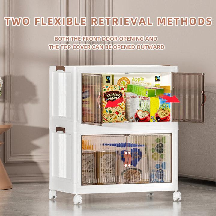 [24h to ship] LEEGO multi-layer folding storage cabinet with pulley storage box, dustproof storage box can store clothes, snacks, and miscellaneous items Household Organiser Transparent Installation Tool