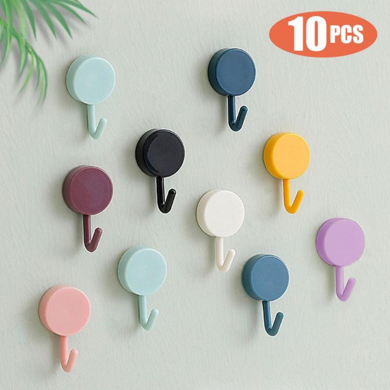 Random Color Wall Hook, 10pcs No Punch Self-adhesive Kitchen Towel Hook, Wall Decoration, Summer Home Storage Accessories, Home Decor