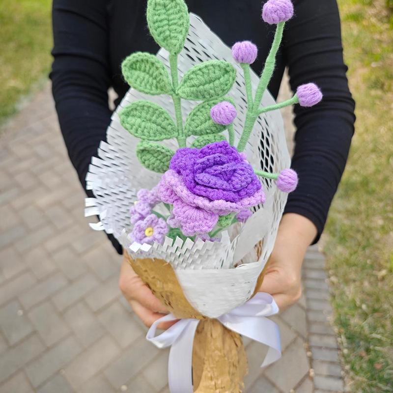 Crochet Flower Bouquet, 1 Count Knitting Artificial Flower, Decorative Flower for Home Party Wedding Anniversary Festival