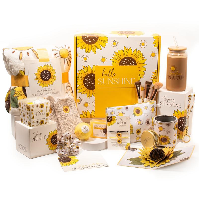 The Love Crate Co Sunflower Gifts for Women, 10pc or 15pc Sunflower Gifts for Women, Get Well Soon Gift Baskets, You Are My Sunshine Gifts