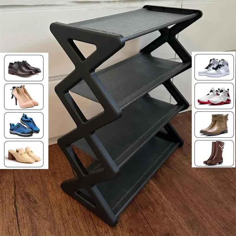 4-layer Shoe Rack, 1 Count Foldable Adjustable Self-assembly Shoe Storage Rack, Multi-functional Space-saving Waterproof Shoe Organizer for Home Office Dormitory