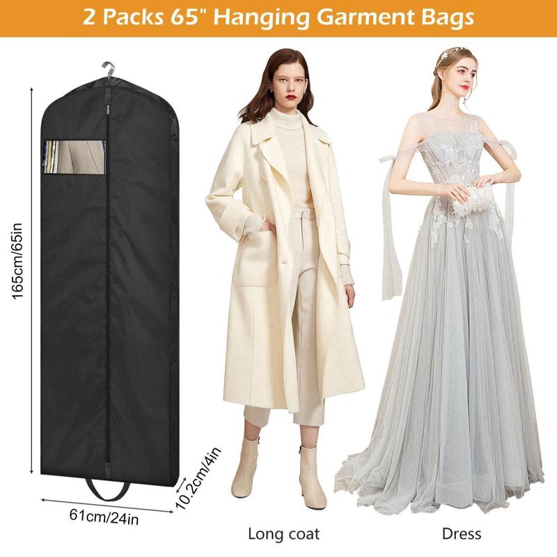 Long Garment Bag, 2 Counts Waterproof Foldable Clothing Bag, Clothes Storage Bag, Clothes Protector for Closet Wardrobe, Travel Clothes Storage Bag