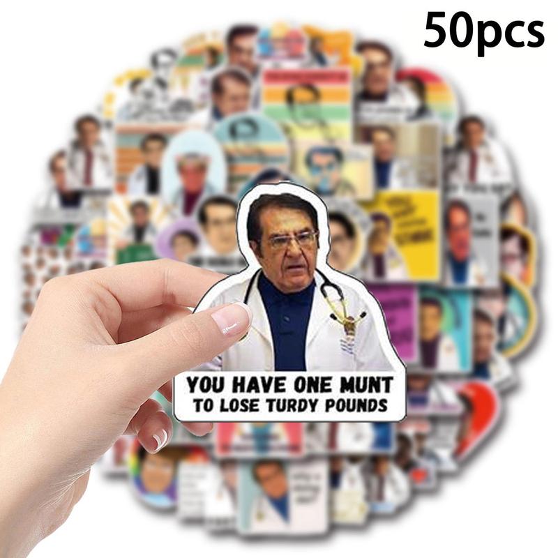 Dr Now Doctor Pattern Sticker (50pcs), Waterproof Self Adhesive Water Bottle Decor Sticker, Decor Sticker for Gift Greeting Card Laptop Phone Case