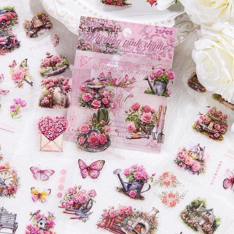 Flower Pattern Sticker, 25pcs set Exquisite Plant Flower Notebook Sticker, Decorative Sticker for Scrapbook & Water Cup & Mobile Phone Case