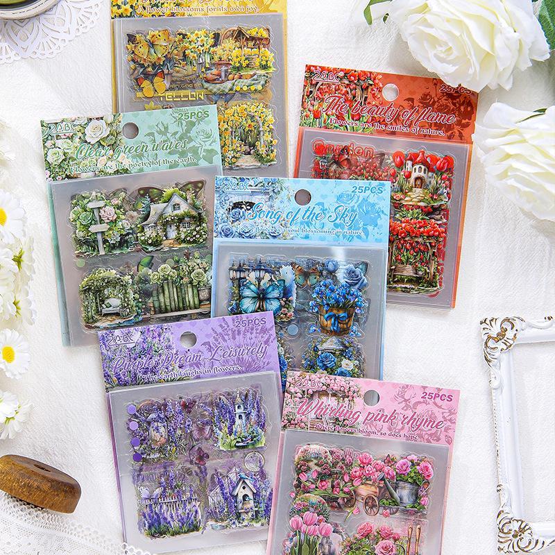 Flower Pattern Sticker, 25pcs set Exquisite Plant Flower Notebook Sticker, Decorative Sticker for Scrapbook & Water Cup & Mobile Phone Case