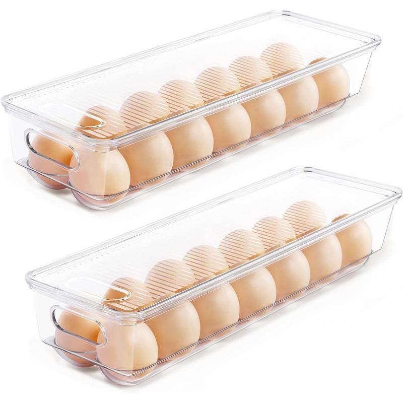 2 Pack Egg Container for Refrigerator, 14 Egg Organizer Holder for Refrigerator organization, Clear Stackable Egg Tray, Plastic Egg Storage Bins for Fridge Organizers and Storage (2 PCS)