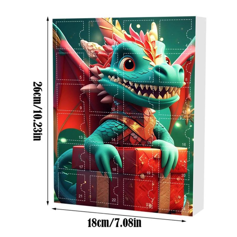 Dragon Advent Calendar Gifts, 1 Box 24 Days Countdown Calendar with 24 Unique 2D Acrylic Dragon Pendant, Dragon Toy, Christmas Countdown Calendar