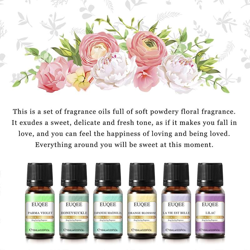 Floral Essential Oil Set, 6counts set 10ml Scented Oils, Aromatherapy Perfume Gift Set, Orange Blossom, Parma Violet, Japanese Magnolia, Honeysuckle, Lilac