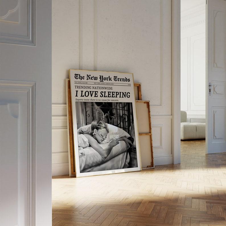 Trendy Newspaper Print, New York Times Wall Art, Woman Sleeping Print, Retro Magazine Poster, Vintage Bar Cart Print Decor Glossy