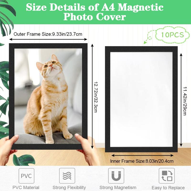 Magnetic Photo Frame, 10pcs set A4 Self-adhesive Photo Frame, Wall Hanging Photo Frame, Photo Display Frame for Home Office, Home Decor