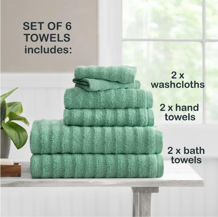 Green Sage Performance Textured Bath Towel 6-Piece Set Cotton Hand