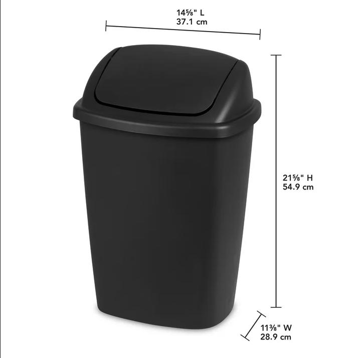 Sterilite 7.5 Gallon SwingTop Trash Can, Plastic, Kitchen, Black Trash Can foldable  trash reusable universal botedebasura inteligente crown  trash trashcan lid