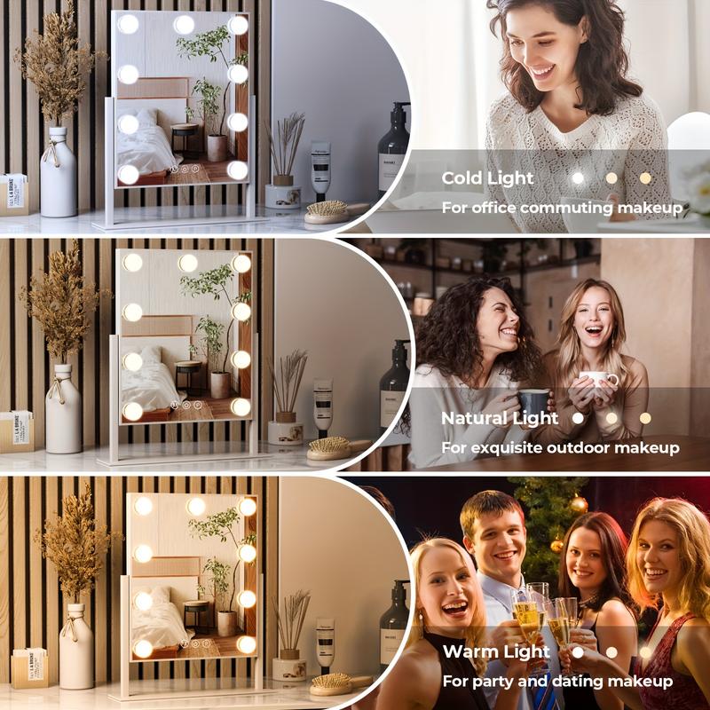 Vanity Mirror with Lights, Makeup Mirror with Lights, 10X Magnification, Light up Mirror with Smart Touch 3 Colors Dimmable, Mirror with Lights with 360° Rotation for Women Gift. Decor