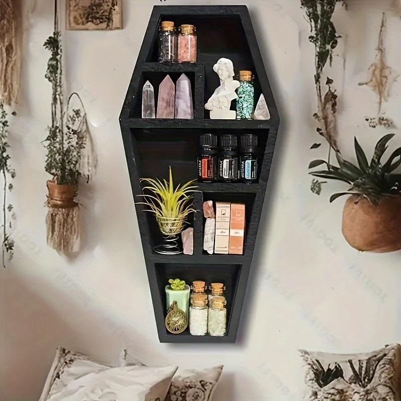 Wooden Coffin Shaped Display  Organizer Rack, 1 Count Gothic Mounted Shelf Wall Decoration, Halloween & Easter Home Decor for Living Room Bedroom, Wall Mounted Shelves