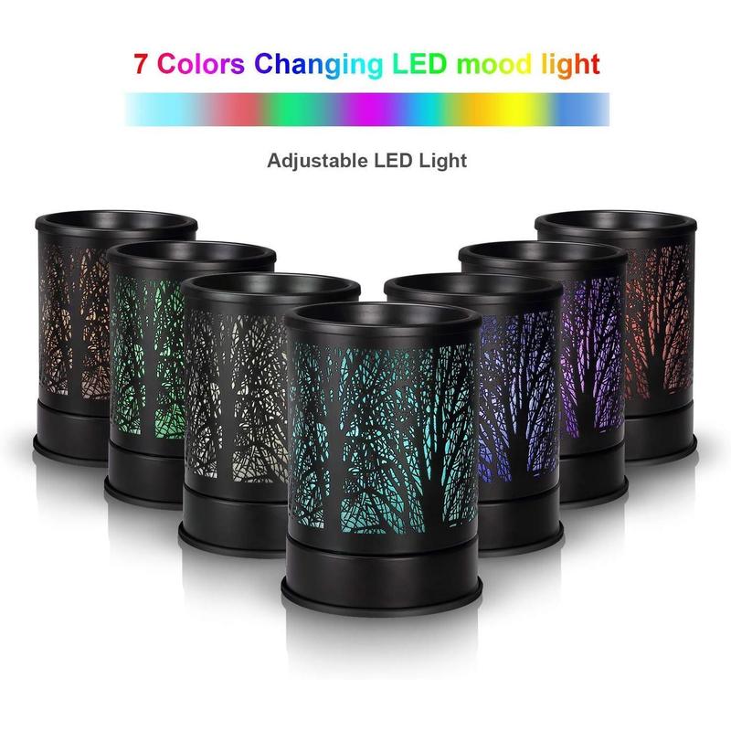 Fragrance Wax Melts Warmer with 7 Colors LED Changing Light Classic Black Forest Design Scent Oil Candle Warmer