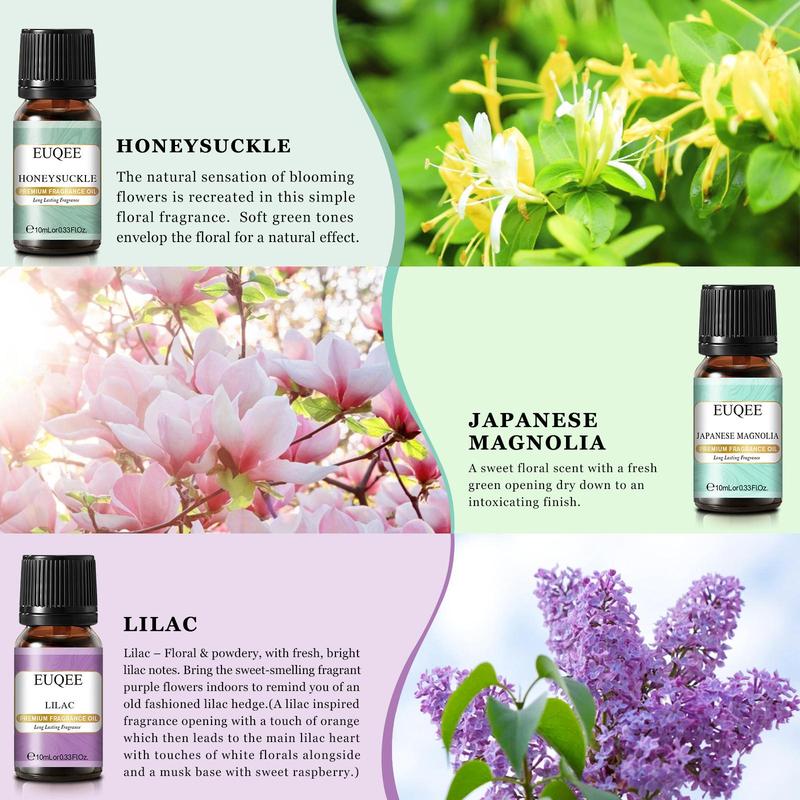 Floral Essential Oil Set, 6counts set 10ml Scented Oils, Aromatherapy Perfume Gift Set, Orange Blossom, Parma Violet, Japanese Magnolia, Honeysuckle, Lilac