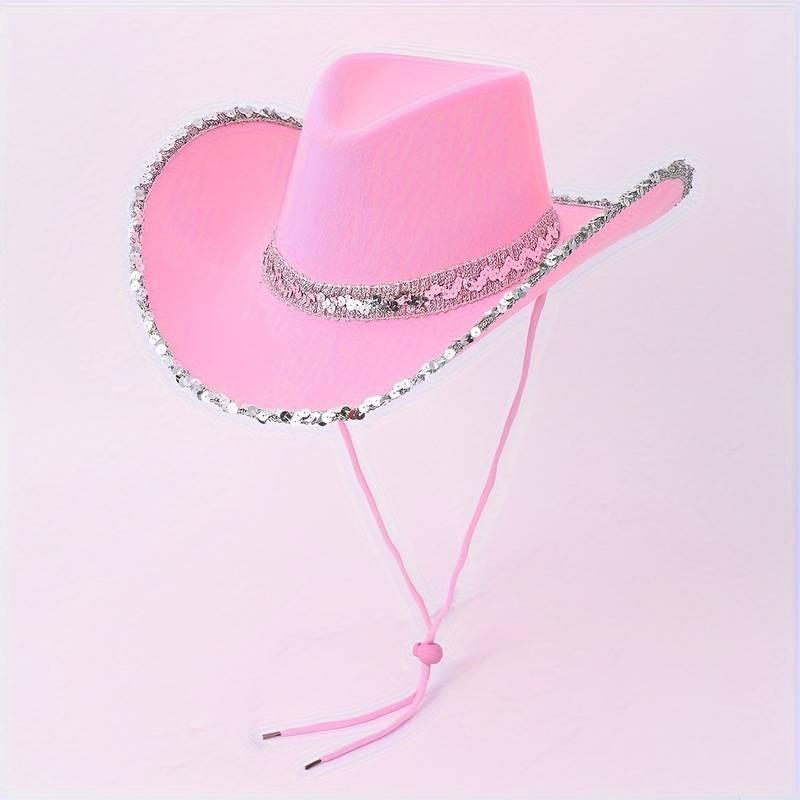 Cowgirl Hat with Sequin Trim, 1 Count Cowboy Hat for Women & Men, Party Hat for Birthday Wedding Festival, Party Decoration Supplies