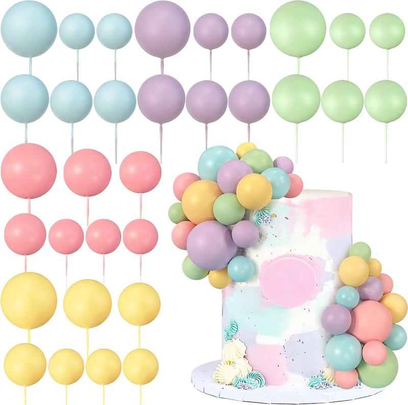 32 count Ball Cake Picks Colorful Ball Shaped Cake Topper  Balls Cupcake Cake Insert Topper for Birthday Party Wedding Decoration Supplies (Pink Yellow Blue Purple Green)