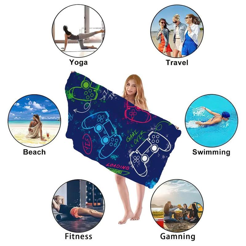 Gamepad Pattern Beach Towel, Beach Blanket, Mat, Summer Quick Drying Bath Towel, Multifunctional Towel for Swimming Pool Beach, Beach Trip, Travel Essentials, Vacation Sets, Swimsuit for Women 2024, Gifts