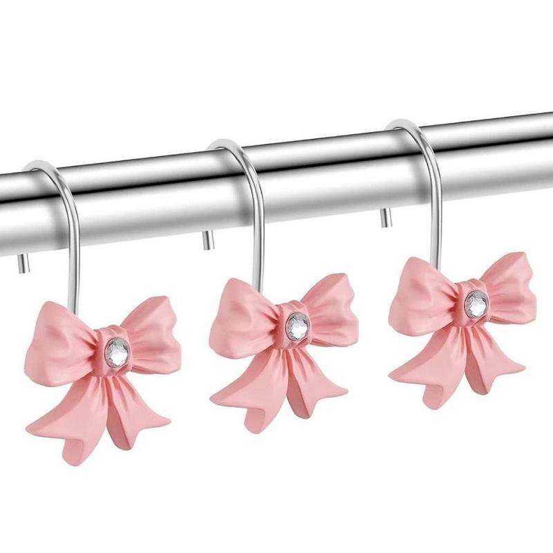 Bowknot Design Shower Curtain Hook, 12pcs box Rhinestone Decor Shower Curtain Hook, Decorative Shower Curtain Hook for Home Bathroom