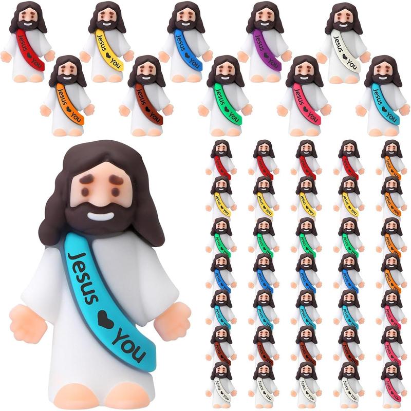 Mini Jesus Figures 50 Pcs Little Jesus Figures with Slogan to Hide and Seek Religious Christmas Christian Baptism Gifts