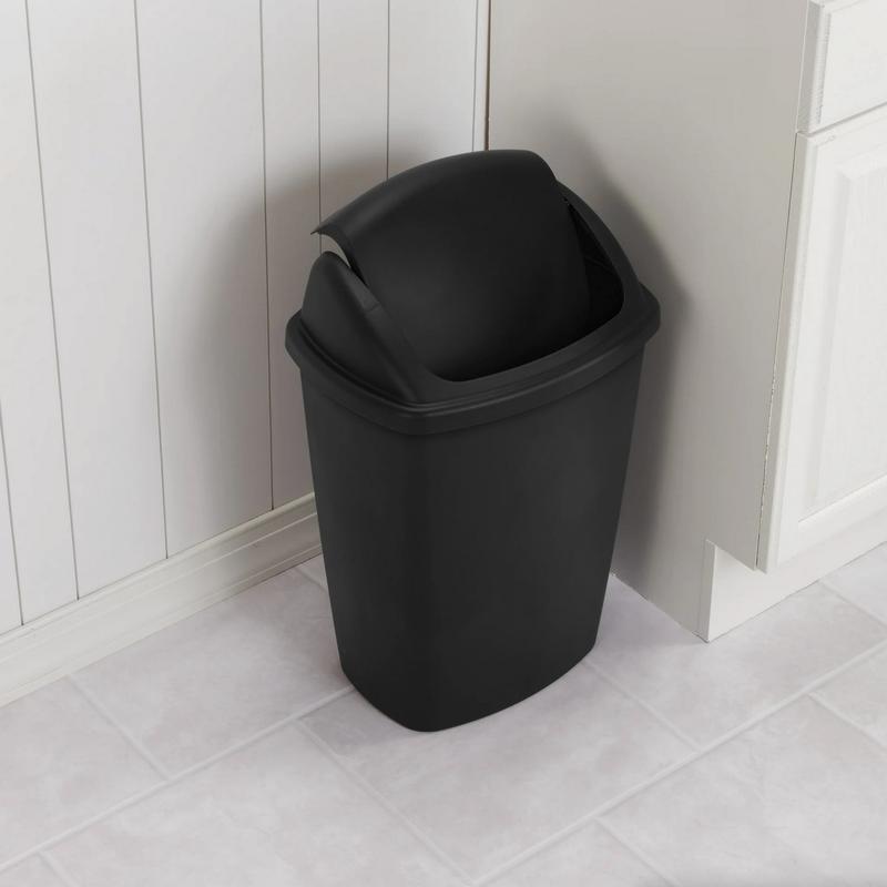 Sterilite 7.5 Gallon SwingTop Trash Can, Plastic, Kitchen, Black Trash Can foldable  trash reusable universal botedebasura inteligente crown  trash trashcan lid