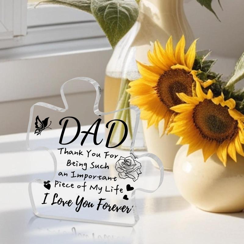 Clear Acrylic Puzzle Block Shaped Decoration Craft, Letter Printed Desktop Decorative Ornaments, Gifts for Dad Father