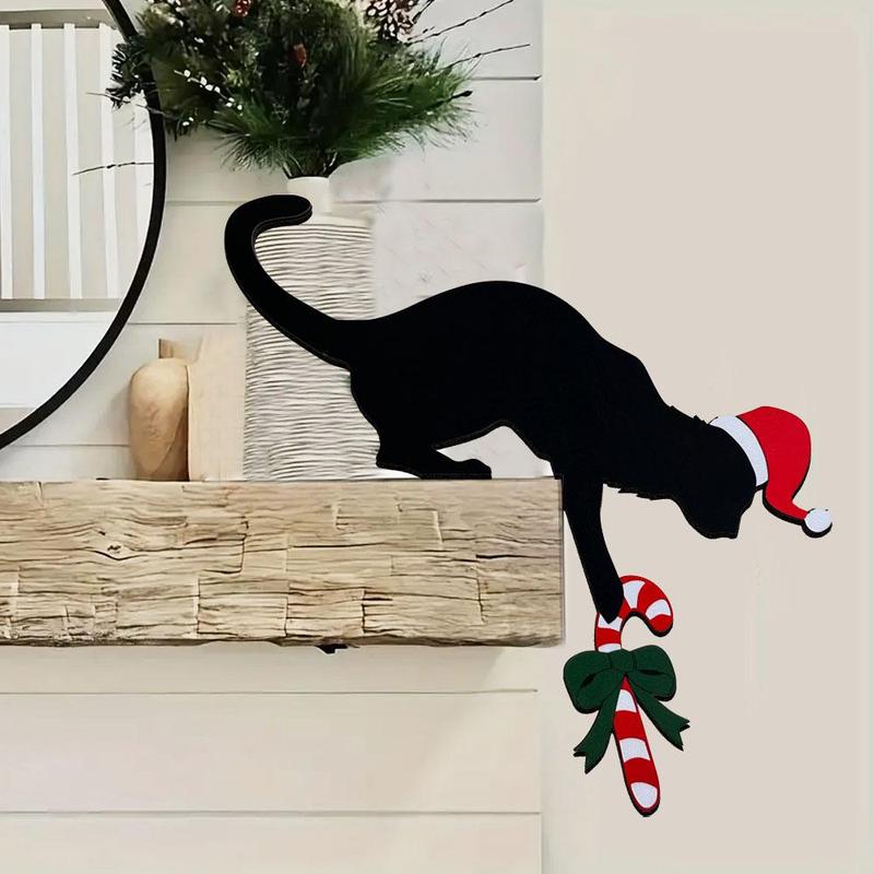 Dog Cat Shaped Christmas Door Corner Decor, 1 Count Rustic Faux Wood Dog Cat Hanging Ornament, Perfect for Holiday Ambiance & Party Decoration