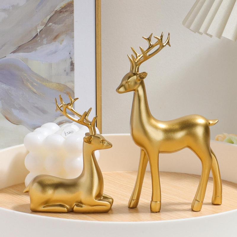 Christmas Deer Decor, 2pcs Animal Statues for Home and Office Desk Top Display or Shelf Standing