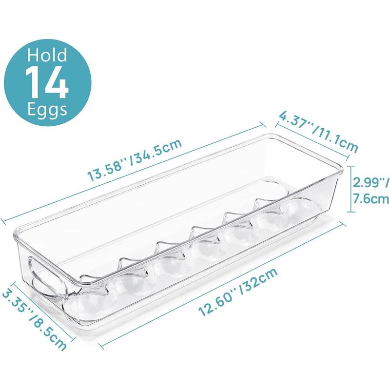 2 Pack Egg Container for Refrigerator, 14 Egg Organizer Holder for Refrigerator organization, Clear Stackable Egg Tray, Plastic Egg Storage Bins for Fridge Organizers and Storage (2 PCS)