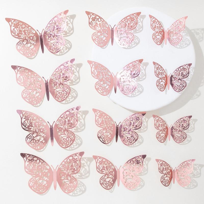 3D Hollow Out Wall Sticker, Creative Butterfly Design Decals, Decorative Paper Paster For Party Cake Home