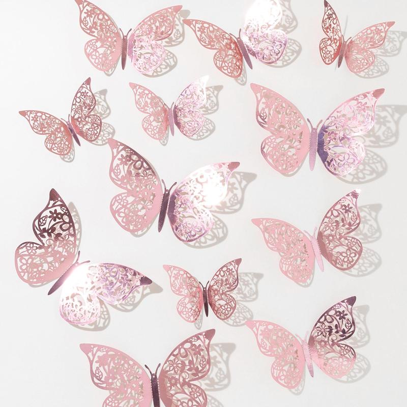 3D Hollow Out Wall Sticker, Creative Butterfly Design Decals, Decorative Paper Paster For Party Cake Home