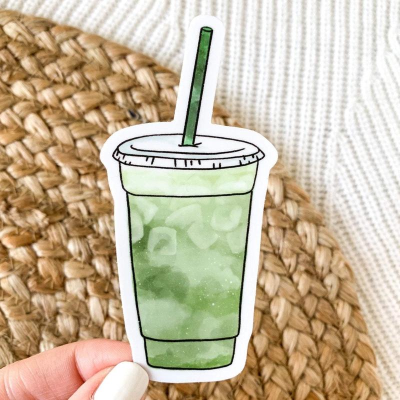 Iced Matcha Green Tea Waterproof Vinyl Sticker, 4x2