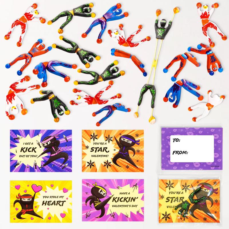 28Pcs Sticky Climbing Ninja with Kids Valentines Cards for Valentine Party Favors