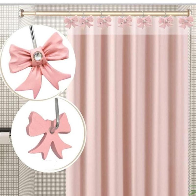 Bowknot Design Shower Curtain Hook, 12pcs box Rhinestone Decor Shower Curtain Hook, Decorative Shower Curtain Hook for Home Bathroom