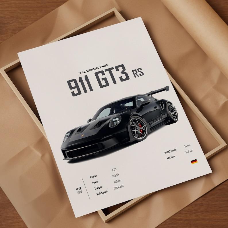 Set of three posters Black Porsche 911 GT3 RS 2023 KM & MI,l Boys Room Decor, Children Home Office, Decoration Photo Print