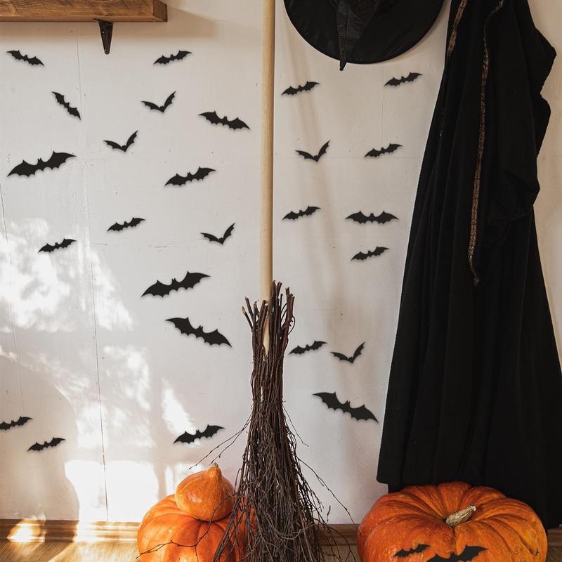 Halloween Bat Sticker, 60pcs set Realistic 3D Scary Bat Wall Sticker, DIY Wall Decal, Vanity Decor Accessories, Party Supplies, Halloween Decor