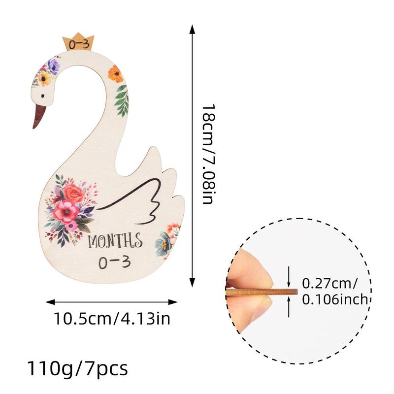 Wooden Swan & Flower Pattern Hanger (7counts set), Cartoon Swan Shaped Baby Clothes Separator, Home Organizer for Baby Wardrobe